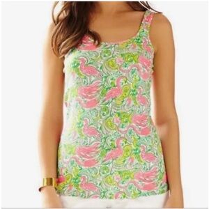 Lilly Pulitzer‎ Pink and Green Flamingo Tank Top-worn about 5 times